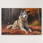 Puzzle Sibérie Husky en automne Feuilles automne Inspire  (Horizontal)
