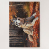Puzzle Sibérie Husky en automne Feuilles automne Inspire  (Vertical)