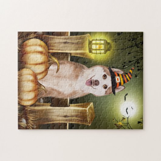 Puzzle Sibérien Husky avec Casquette sorcier Halloween (Horizontal)
