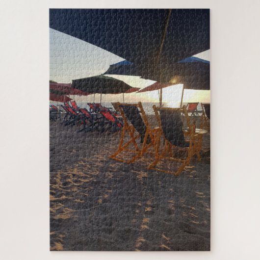 Puzzle Sièges de plage ombragés au coucher du soleil (Vertical)