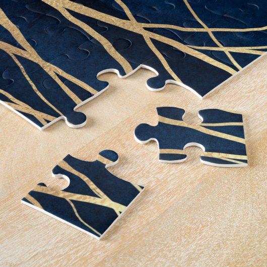 Puzzle Silhouette Arbre d'Or moderne Design bleu minimal (Côté)