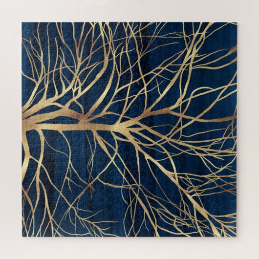 Puzzle Silhouette Arbre d'Or moderne Design bleu minimal (Horizontal)