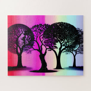 Puzzle Silhouette Arbres avec Arrière - plan pastel rose