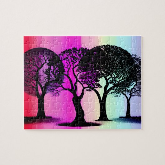 Puzzle Silhouette Arbres avec Pastel Arc-en-ciel Arrière  (Horizontal)