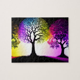 Puzzle Silhouette Arbres et Pastel Amusants En toile de f