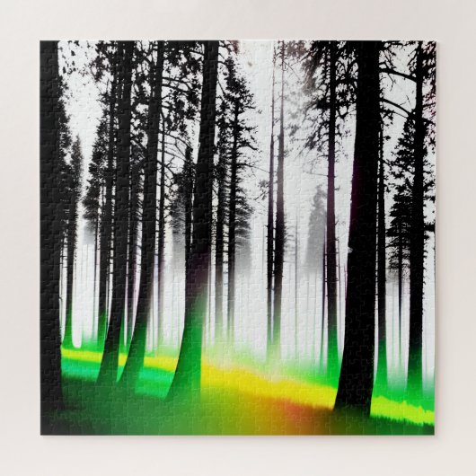 Puzzle Silhouette Arbres noirs avec Mist Jaune et Vert (Horizontal)