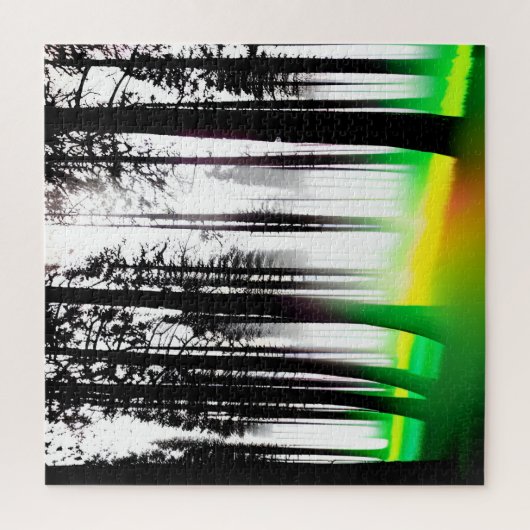 Puzzle Silhouette Arbres noirs avec Mist Jaune et Vert (Vertical)