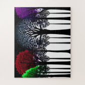 Puzzle Silhouette Arbres Noirs avec Rouge Vert et Violet (Vertical)