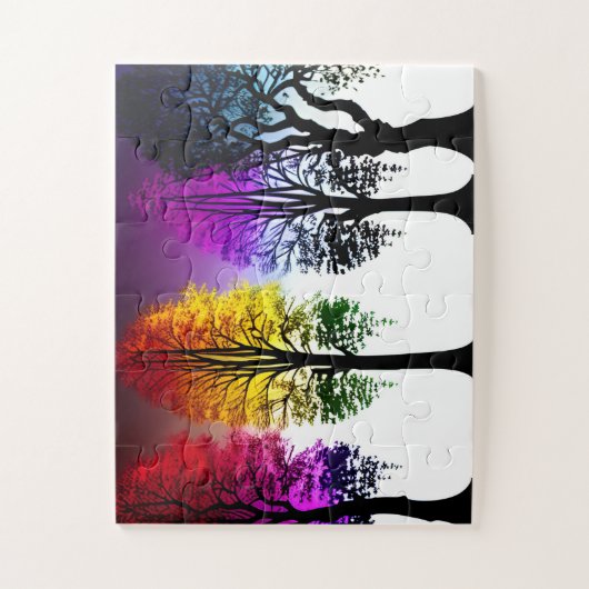 Puzzle Silhouette Arbres violet rouge et jaune pour enfan (Vertical)