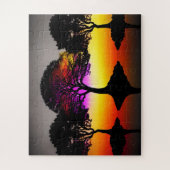 Puzzle Silhouette Coucher de soleil coloré (Vertical)