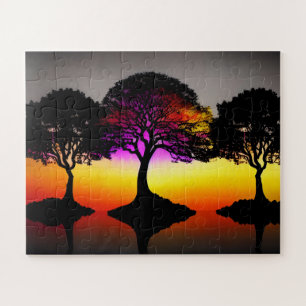 Puzzle Silhouette Coucher de soleil coloré