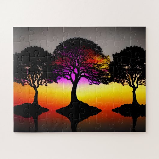 Puzzle Silhouette Coucher de soleil coloré (Horizontal)