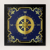 Puzzle Silhouette de boussole marine/or/noir/marine (Horizontal)