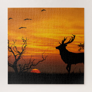 Puzzle Silhouette de cerf au coucher du soleil