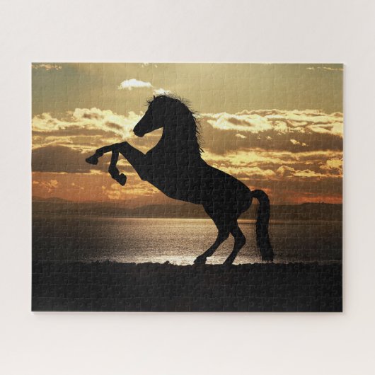 Puzzle Silhouette de cheval au coucher du soleil, Jigsaw (Horizontal)