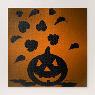 Puzzle Silhouette de citrouille et de feuilles