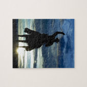 Puzzle Silhouette de cowboy d'équitation de coucher du (Horizontal)