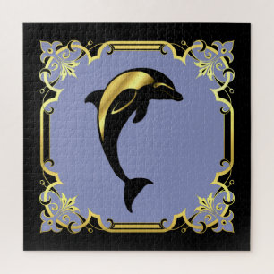 Puzzle Silhouette de dauphin marin/or/jigsa noir/noir