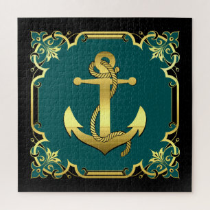 Puzzle Silhouette de dauphin marin/or/noir/aqua
