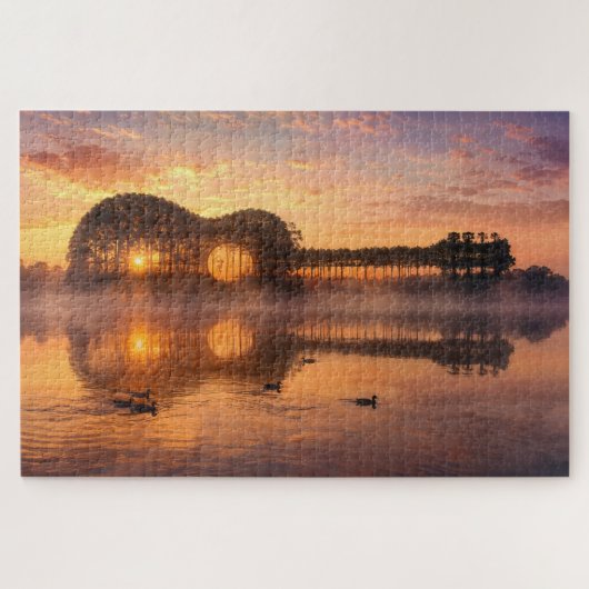 Puzzle Silhouette de Guitare d'Arbres avec des Canards (Horizontal)