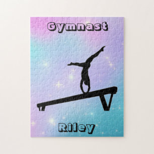Puzzle Silhouette de gymnaste sur poutre pastel personnal