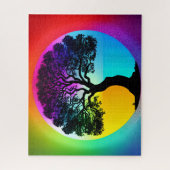 Puzzle Silhouette de l'arbre de vie devant le ciel arc-en (Vertical)