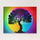 Puzzle Silhouette de l'arbre de vie devant le ciel arc-en (Horizontal)