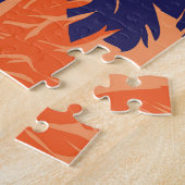 Puzzle Silhouette de palmier bleu, arrière - plan orange (Côté)