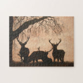 Puzzle Silhouette de soirée de cerfs communs rouges (Horizontal)