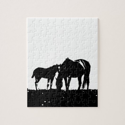 Puzzle Silhouette des chevaux noirs et blancs (Vertical)