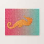 Puzzle Silhouette d'hippocampe orange turquoise simple (Horizontal)