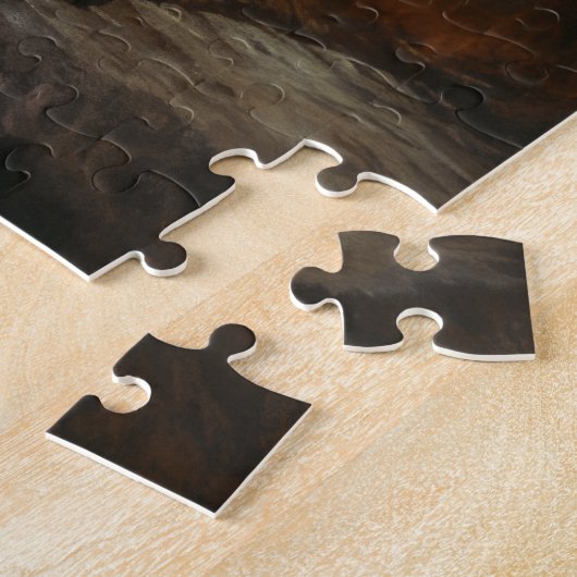 Puzzle Silhouette du coucher de soleil de bison de buffle (Côté)