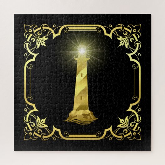 Puzzle Silhouette du phare marin/or/noir/noir (Vertical)