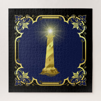 Puzzle Silhouette du phare nautique/or/noir/marine