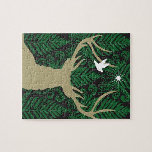 Puzzle Silhouette d'un cerf commun, d'une colombe et (Horizontal)