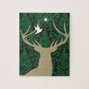 Puzzle Silhouette d'un cerf commun, d'une colombe et