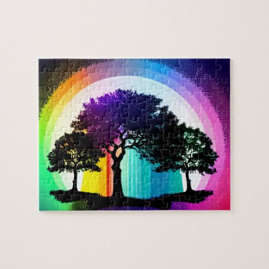 Puzzle Silhouette noire avec Arrière - plan arc-en-ciel (Horizontal)