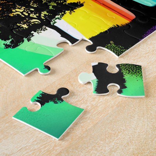 Puzzle Silhouette noire avec Arrière - plan arc-en-ciel (Côté)