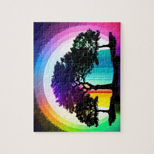 Puzzle Silhouette noire avec Arrière - plan arc-en-ciel (Vertical)