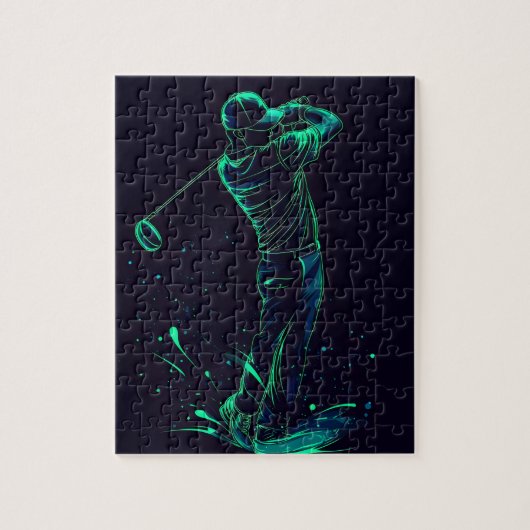 Puzzle Silhouette verte minimaliste Golfer (Vertical)