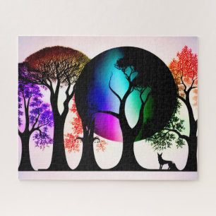 Puzzle Silhouettes Abstraites d'arbre avec éclaboussures
