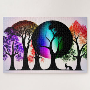 Puzzle Silhouettes Abstraites d'arbre noir avec éclabouss