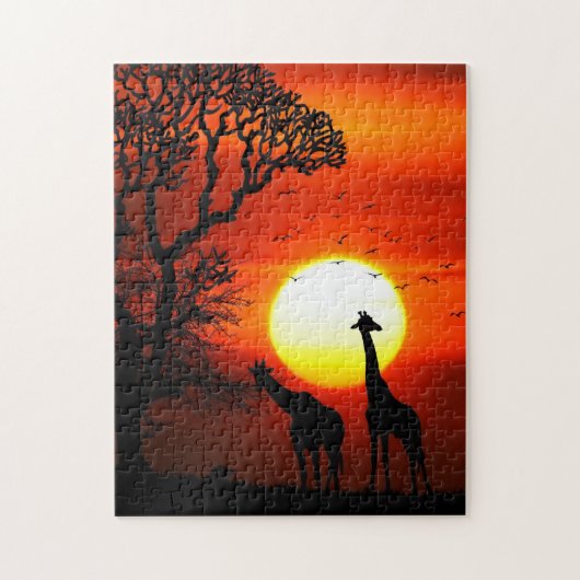 Puzzle Silhouettes africaines de girafe de coucher du (Vertical)