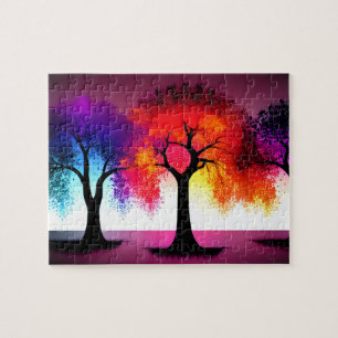 Puzzle Silhouettes d'automne violet et orange