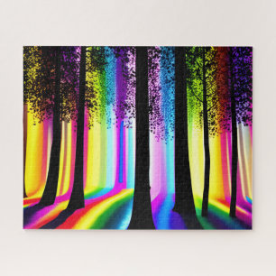Puzzle Silhouettes mystiques en forêt arc-en-ciel enchant