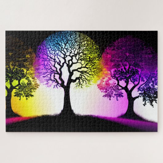 Puzzle Silhouettes noires et blanches avec multicolore (Horizontal)