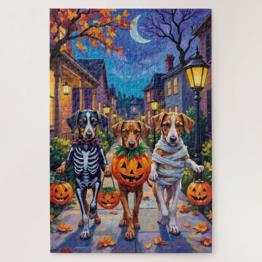 Puzzle Silken Windhound Dogs in Halloween Costumes (Vertical)