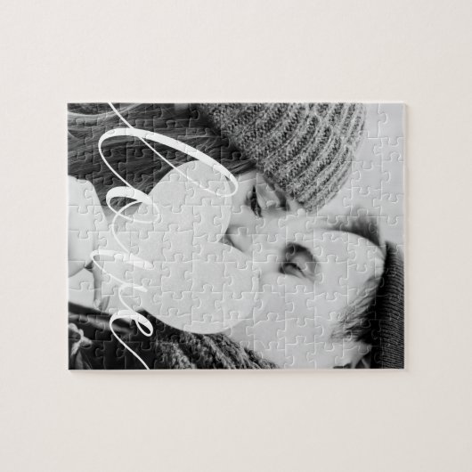 Puzzle Simple Élégant Script Couple Photo (Horizontal)