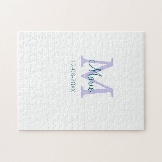 Puzzle simple minimum ajouter nom monogramme violet vert  (Horizontal)