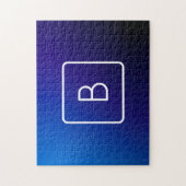 Puzzle Simple Moderne Dégradé Bleu Foncé & Monogramme (Vertical)